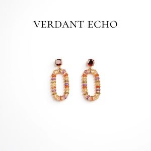 Artificial multi-colored crystal circle golden earrings