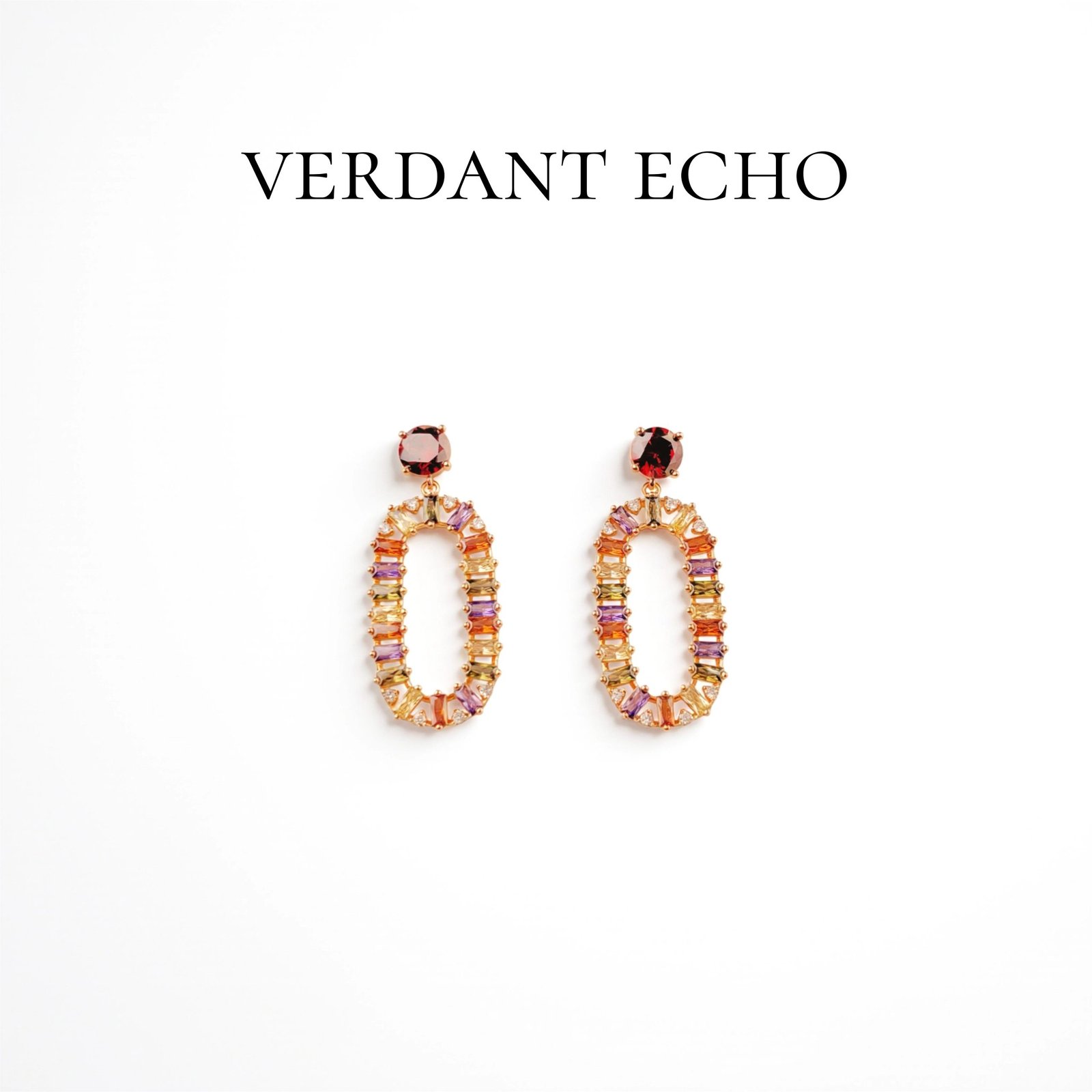 Artificial multi-colored crystal circle golden earrings