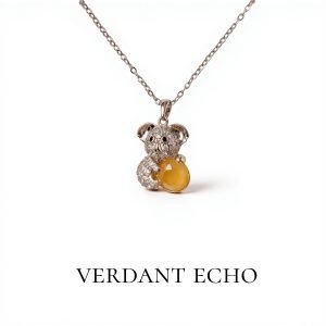 Artificial orange crystal koala silver necklace