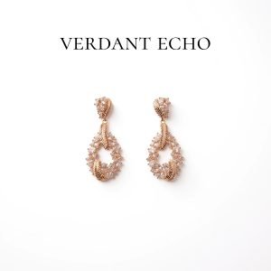 Artificial crystal golden feather earrings