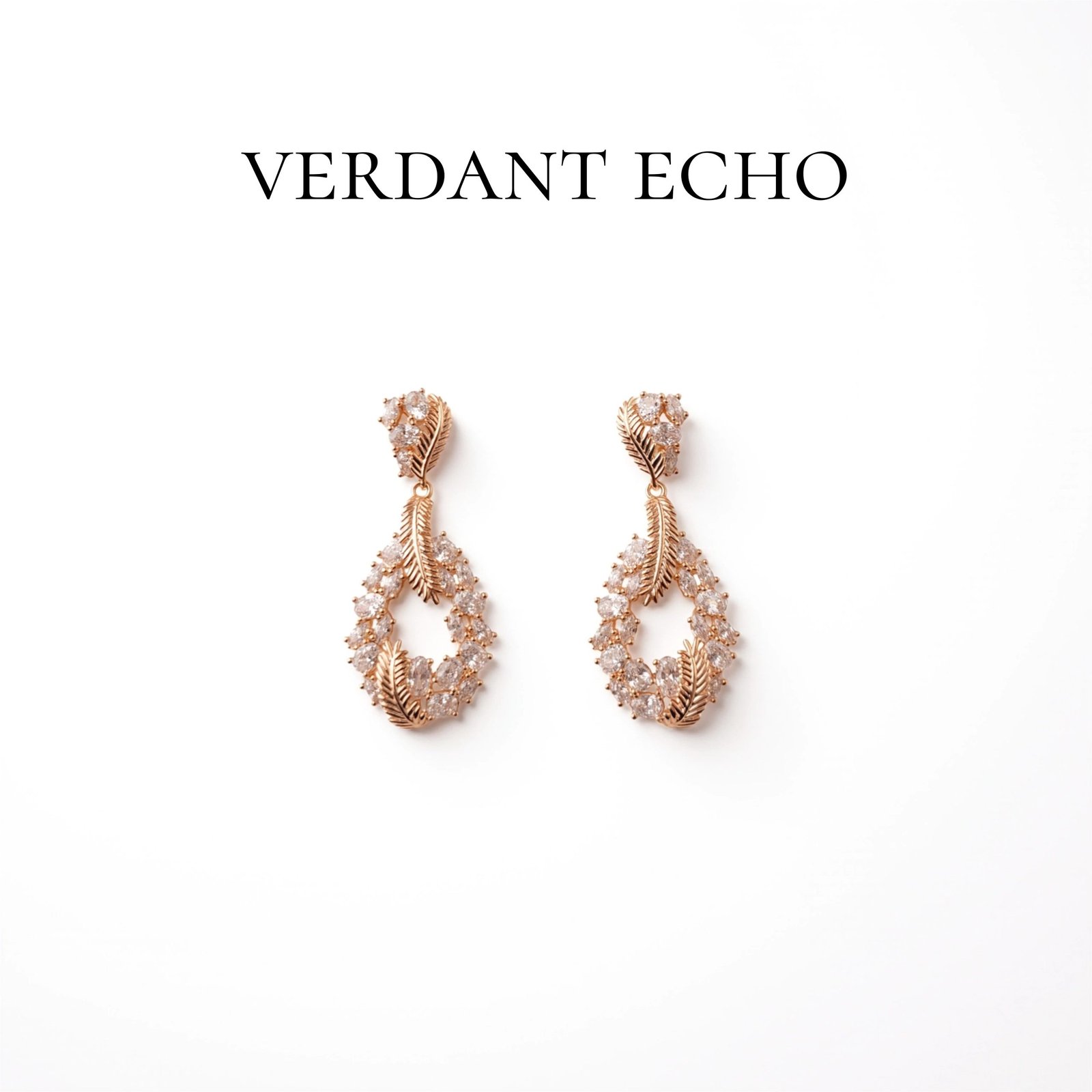 Artificial crystal golden feather earrings