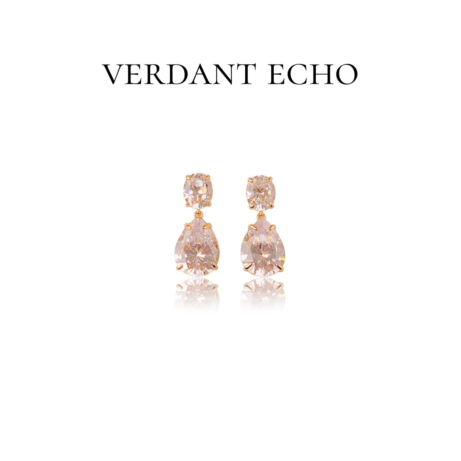 Artificial white crystal water drop golden earrings