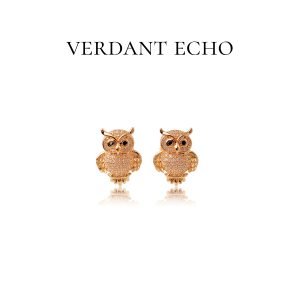 Artificial white crystal owl golden earrings