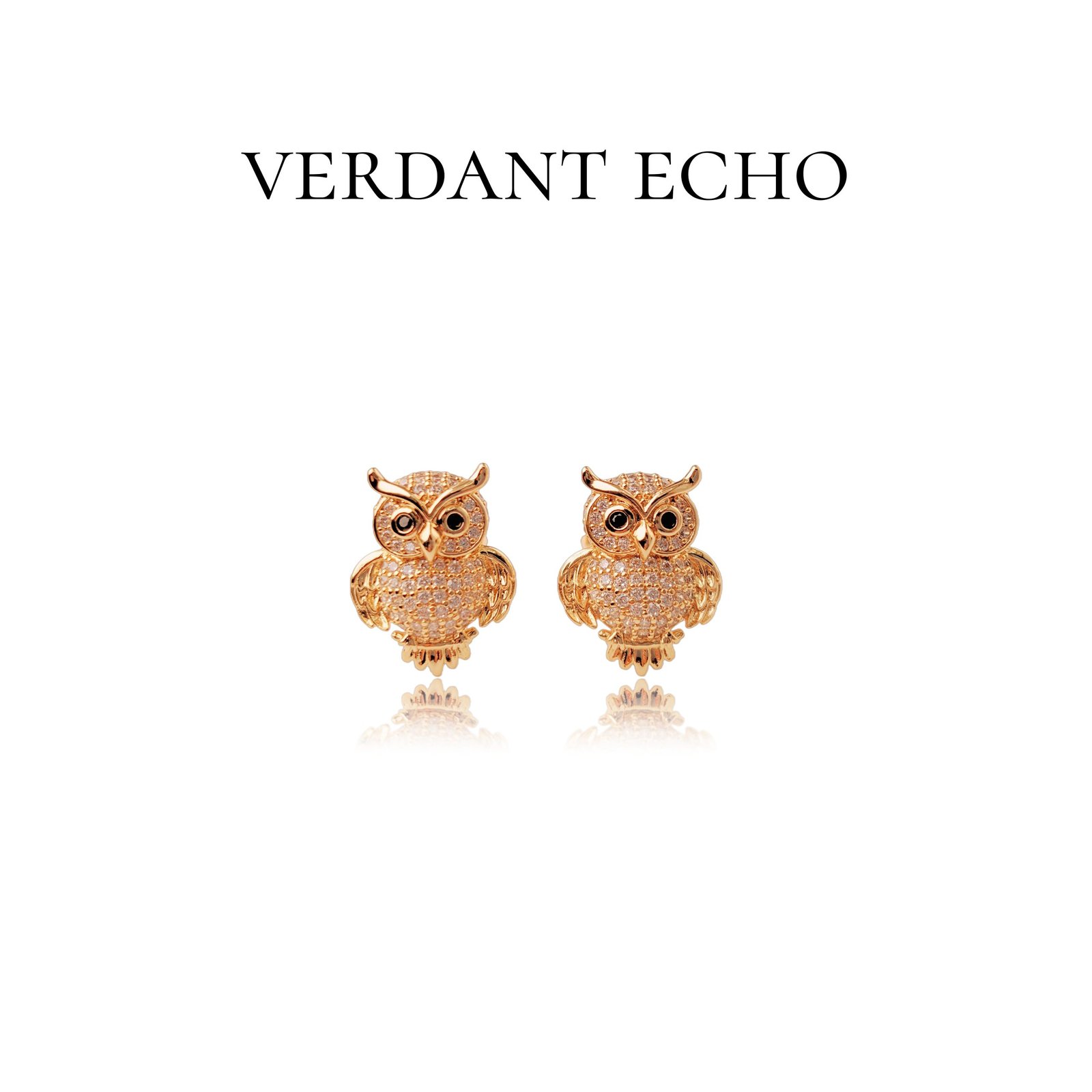 Artificial white crystal owl golden earrings