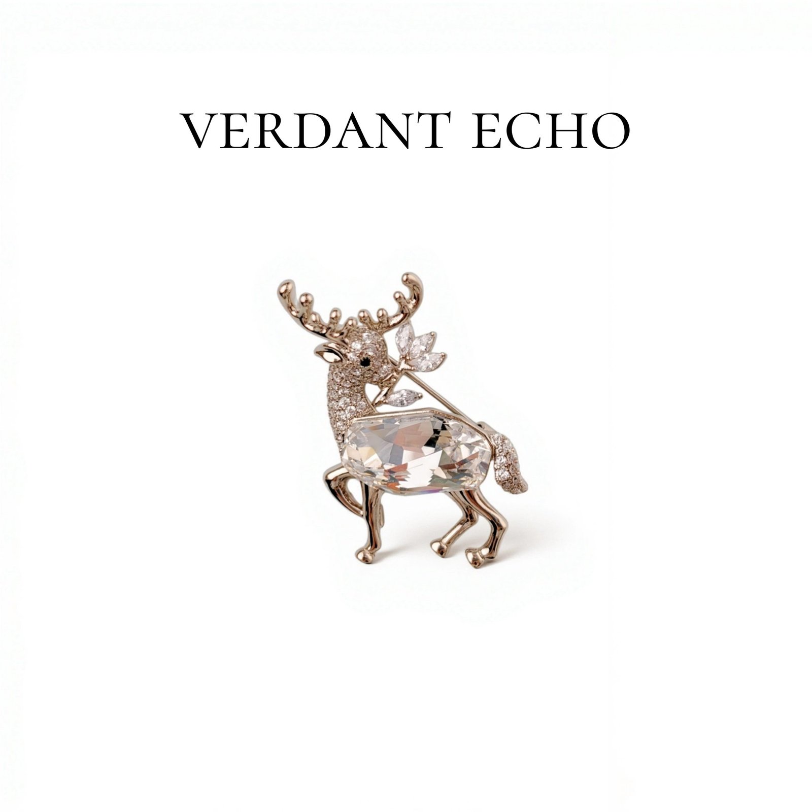 Artificial white crystal deer silver brooch