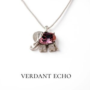 Artificial amethyst elephant silver necklace
