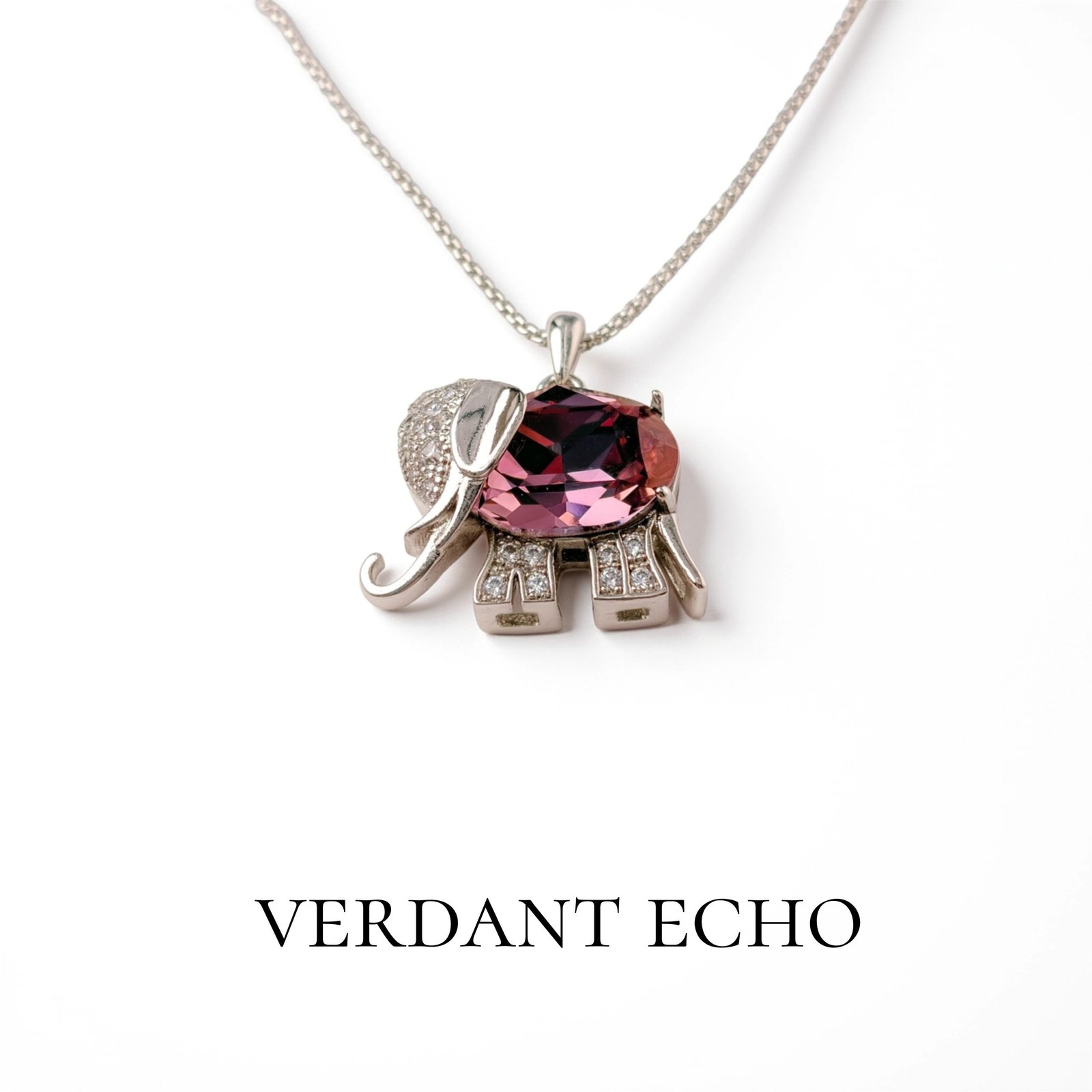 Artificial amethyst elephant silver necklace