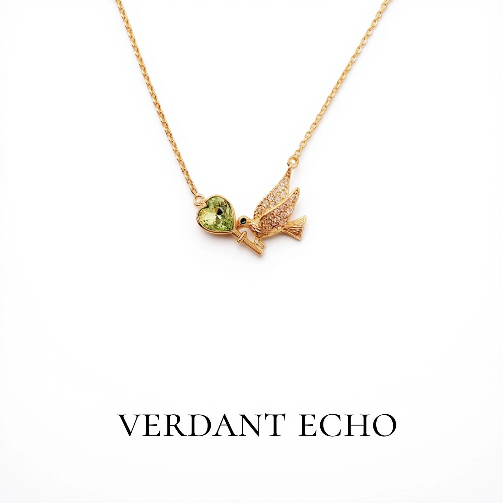 Artificial green crystal golden bird golden necklace