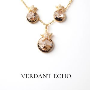 Synthetic smoky quartz three-star gold necklace