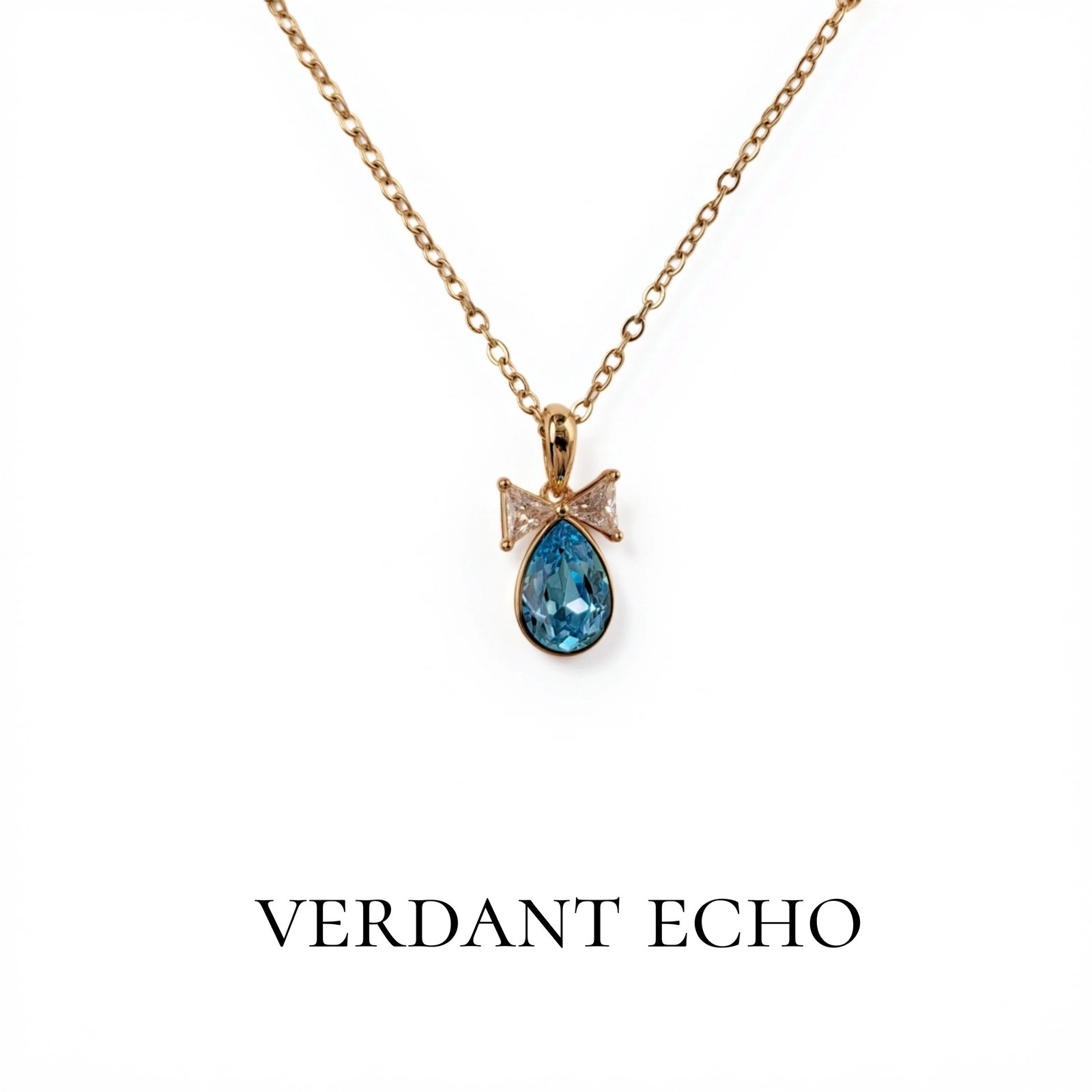 Artificial blue crystal water drop golden necklace