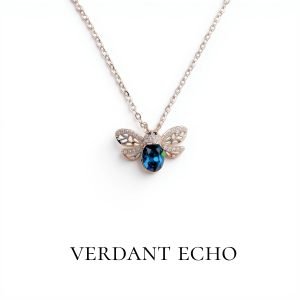 Artificial Blue Crystal Bee Silver Necklace