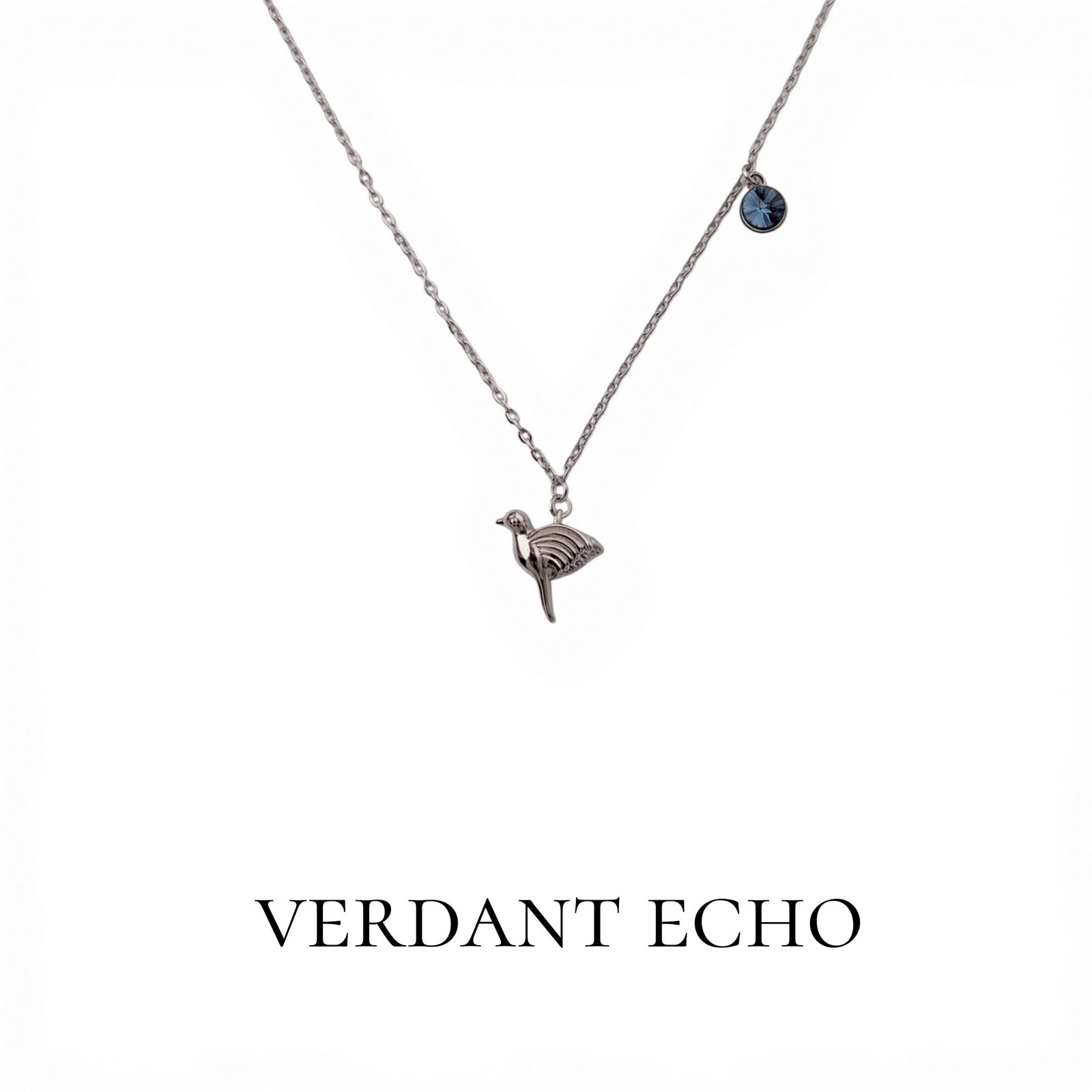 Artificial blue crystal silver bird silver necklace-2