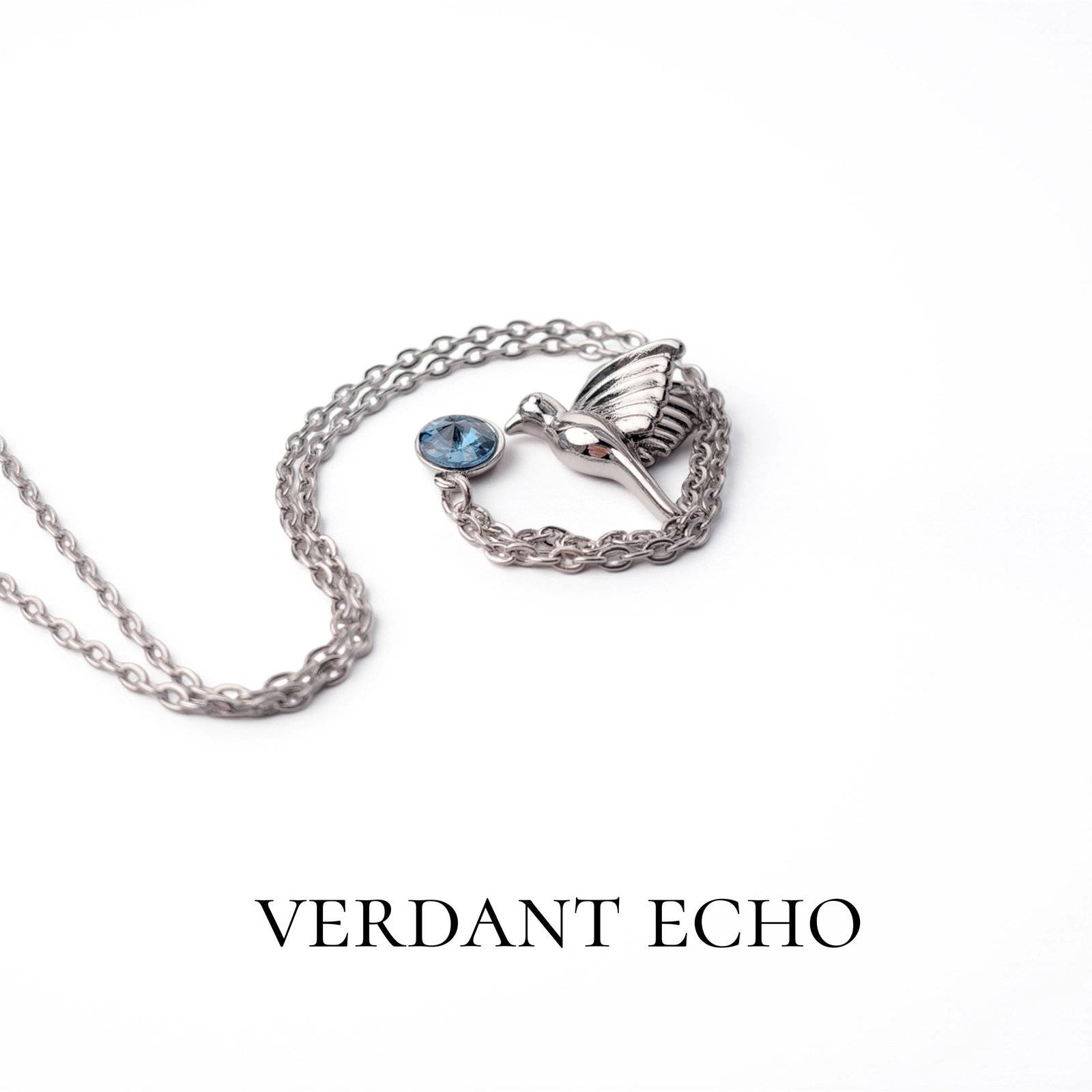 Artificial blue crystal silver bird silver necklace