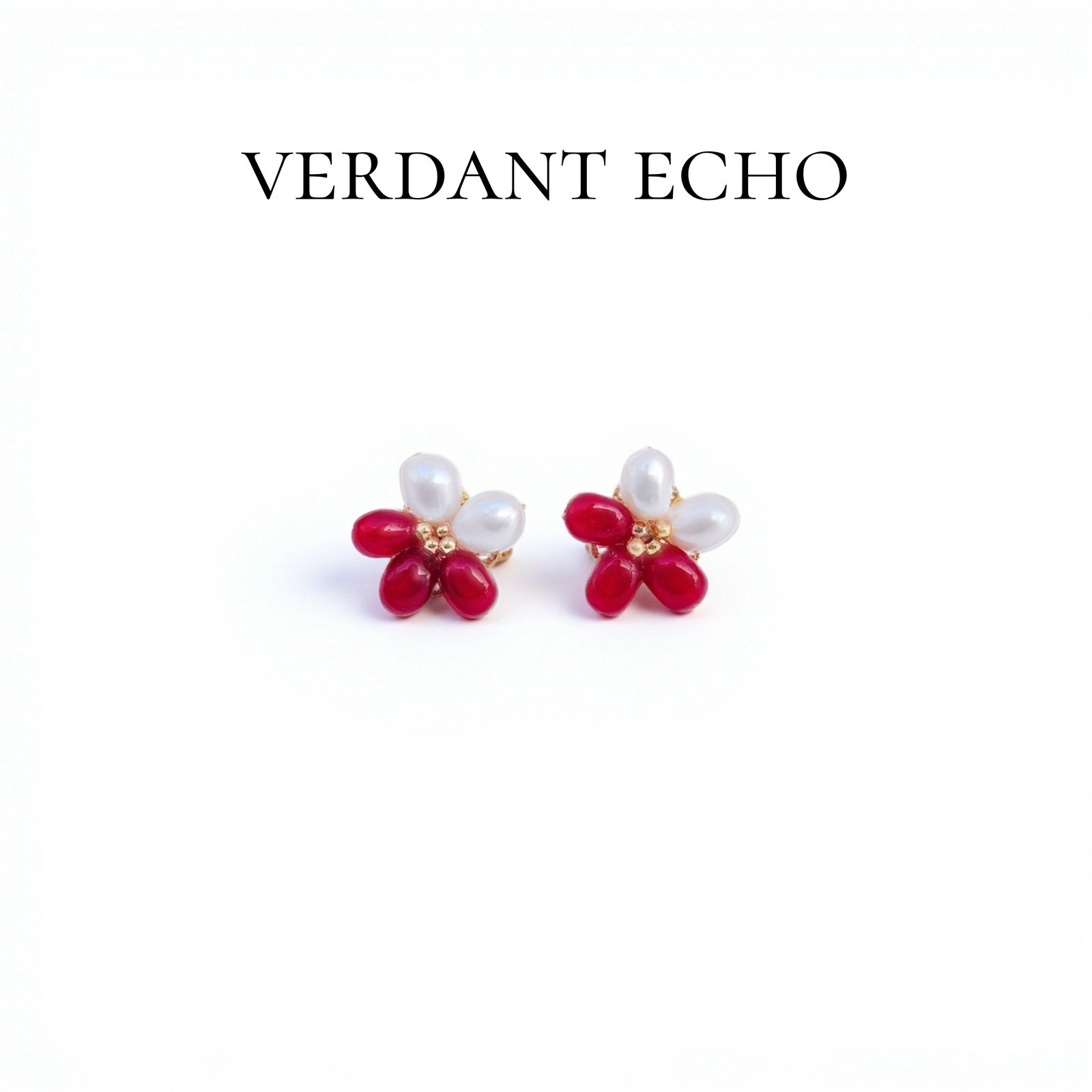 imitation red jade, natural freshwater pearl, copper-plated gold earrings