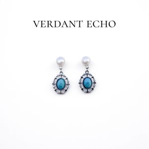 imitation turquoise natural freshwater pearl copper plated silver earrings