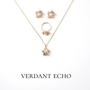 Natural freshwater pearl necklace, earrings, and ring set, copper plated with gold