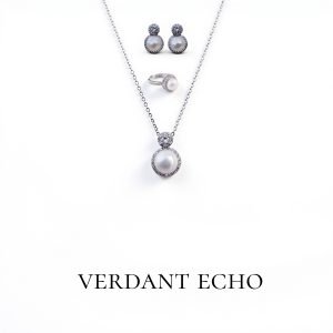 Natural freshwater pearl necklace, earrings, and ring set, copper plated with silver