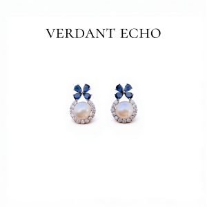 Natural freshwater pearl zircon copper plated gold earrings